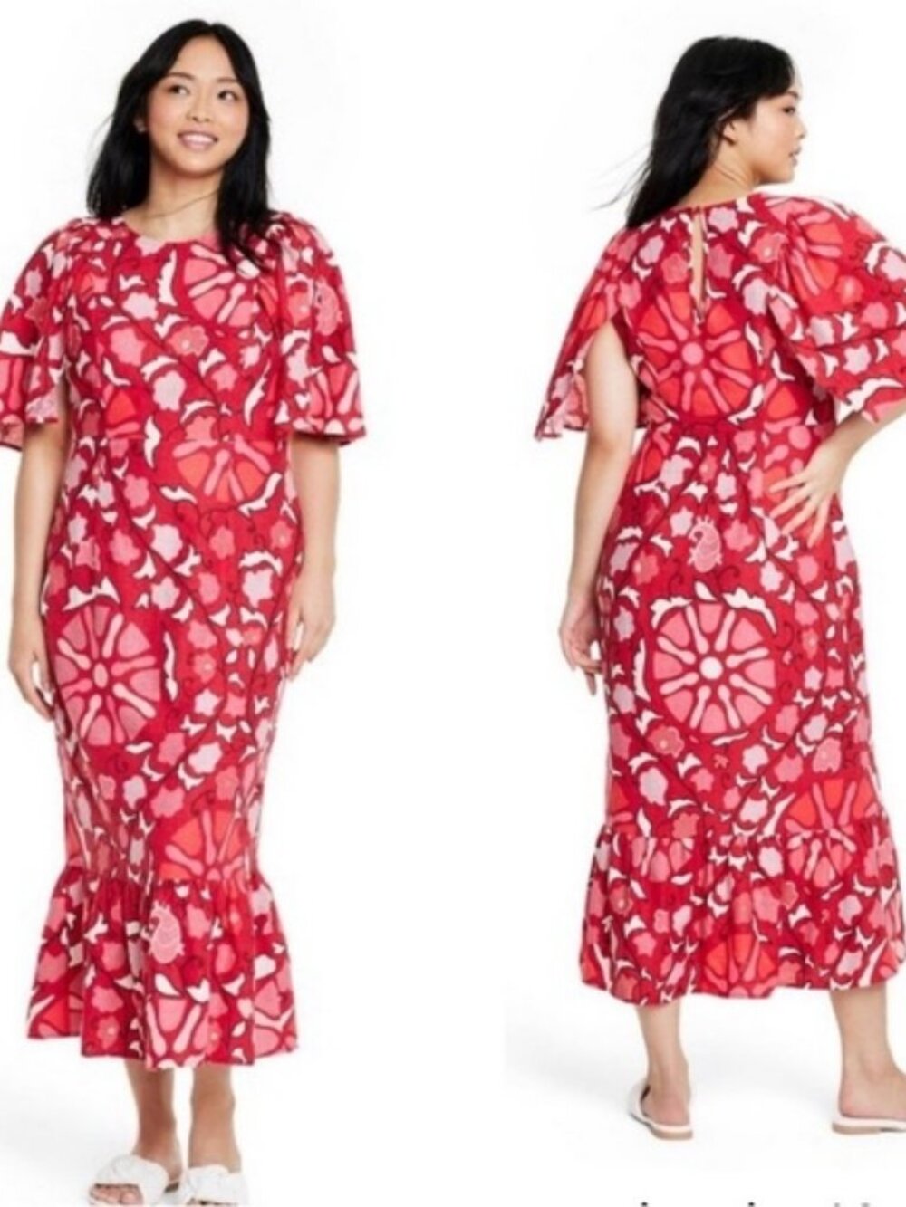 Rhode X Target Large Zinnia Floral Print Bell Sleeve Midi Dress Size 0 NEW!